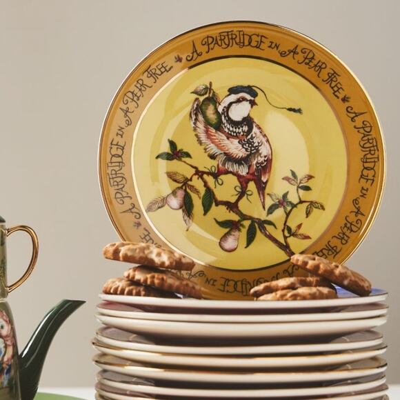 Anthropologie 12 Days of Christmas Dessert Plate Day 1 Partridge in a Pear Tree - Picture 6 of 10